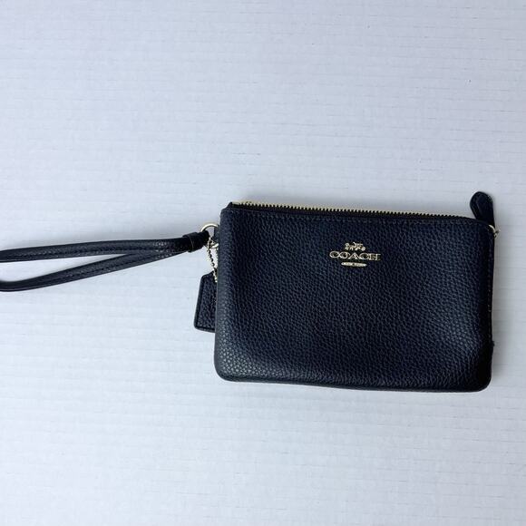 COACH 6649 Double Corner Zip Leather Wallet Wristlet Black - Picture 1 of 7